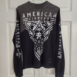 American Fighter Men's Black Gray Graphic Long-Sleeve Shirt, Sz S